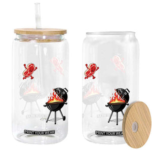 Funny BBQ Steak Meme Cute Meat Jumping Into Grill Glass Can TS11 Print Your Wear