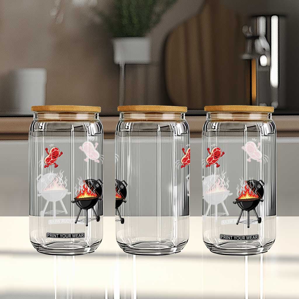 Funny BBQ Steak Meme Cute Meat Jumping Into Grill Glass Can TS11 Print Your Wear
