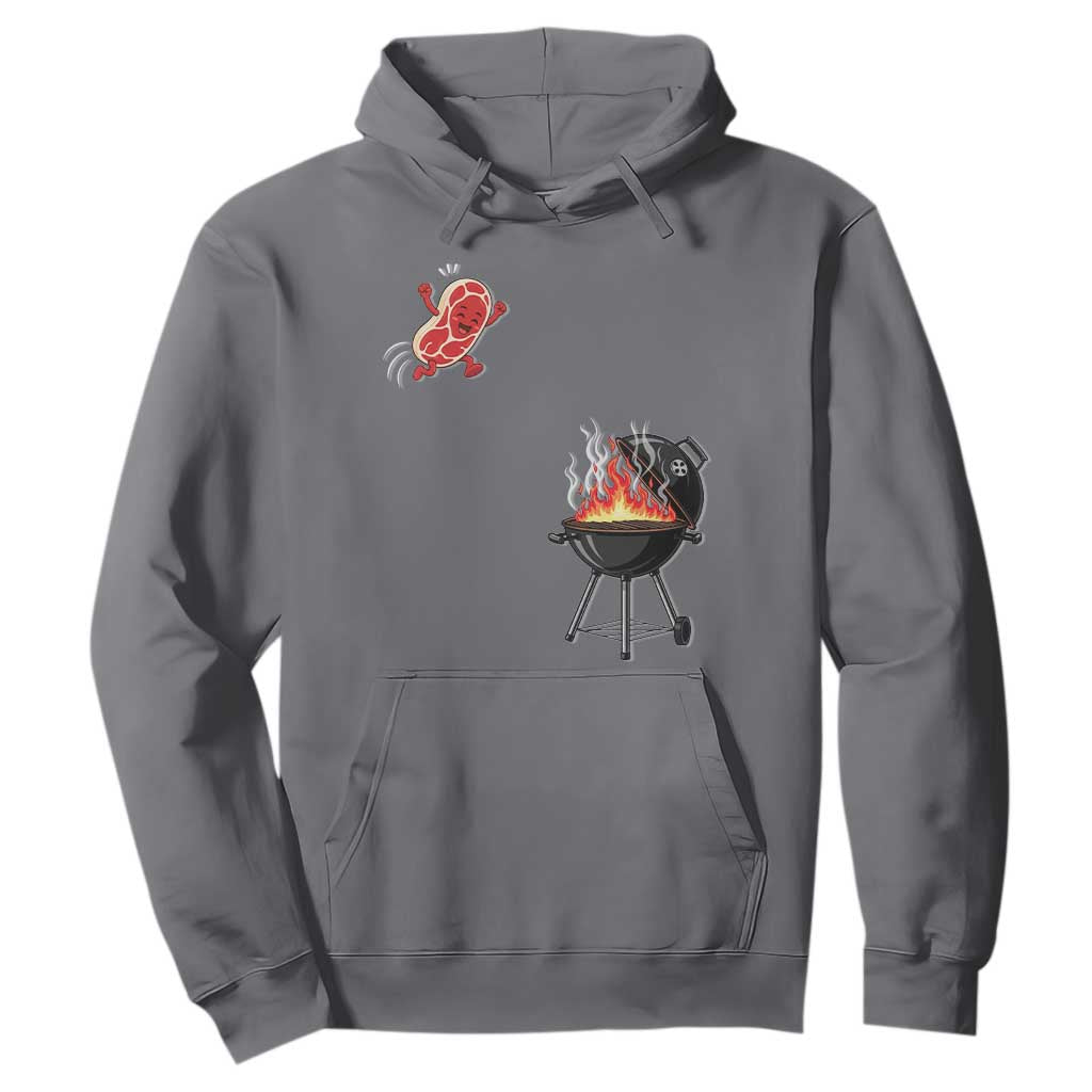 Funny BBQ Steak Meme Cute Meat Jumping Into Grill Hoodie TS11 Charcoal Print Your Wear
