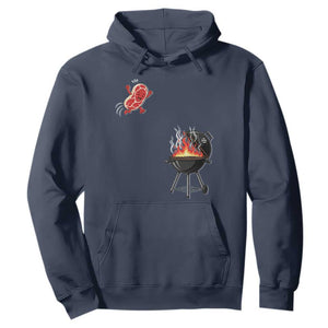 Funny BBQ Steak Meme Cute Meat Jumping Into Grill Hoodie TS11 Navy Print Your Wear