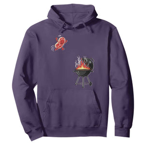 Funny BBQ Steak Meme Cute Meat Jumping Into Grill Hoodie TS11 Purple Print Your Wear