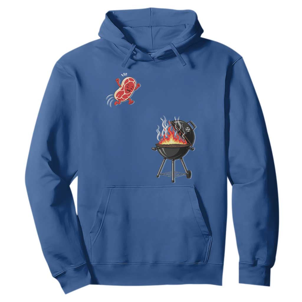 Funny BBQ Steak Meme Cute Meat Jumping Into Grill Hoodie TS11 Royal Blue Print Your Wear