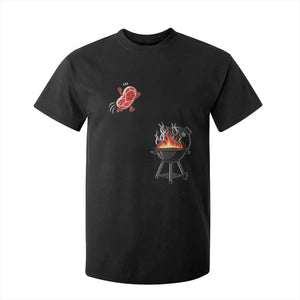 Funny BBQ Steak Meme Cute Meat Jumping Into Grill T Shirt For Kid TS11 Black Print Your Wear