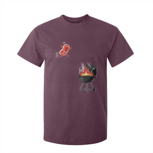 Funny BBQ Steak Meme Cute Meat Jumping Into Grill T Shirt For Kid TS11 Maroon Print Your Wear