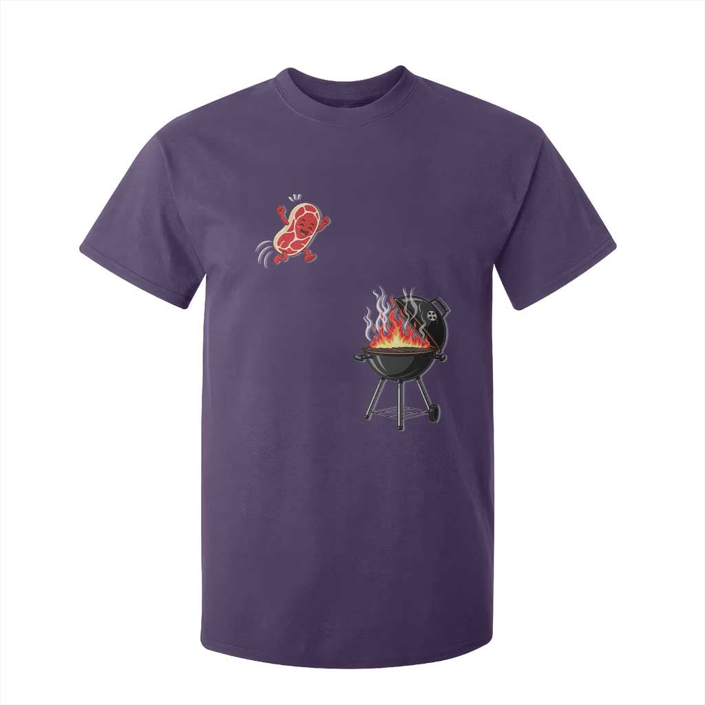 Funny BBQ Steak Meme Cute Meat Jumping Into Grill T Shirt For Kid TS11 Purple Print Your Wear
