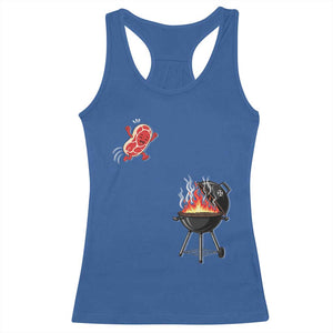 Funny BBQ Steak Meme Cute Meat Jumping Into Grill Racerback Tank Top TS11 Royal Blue Print Your Wear