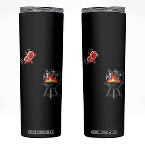 Funny BBQ Steak Meme Cute Meat Jumping Into Grill Skinny Tumbler TS11 Black Print Your Wear
