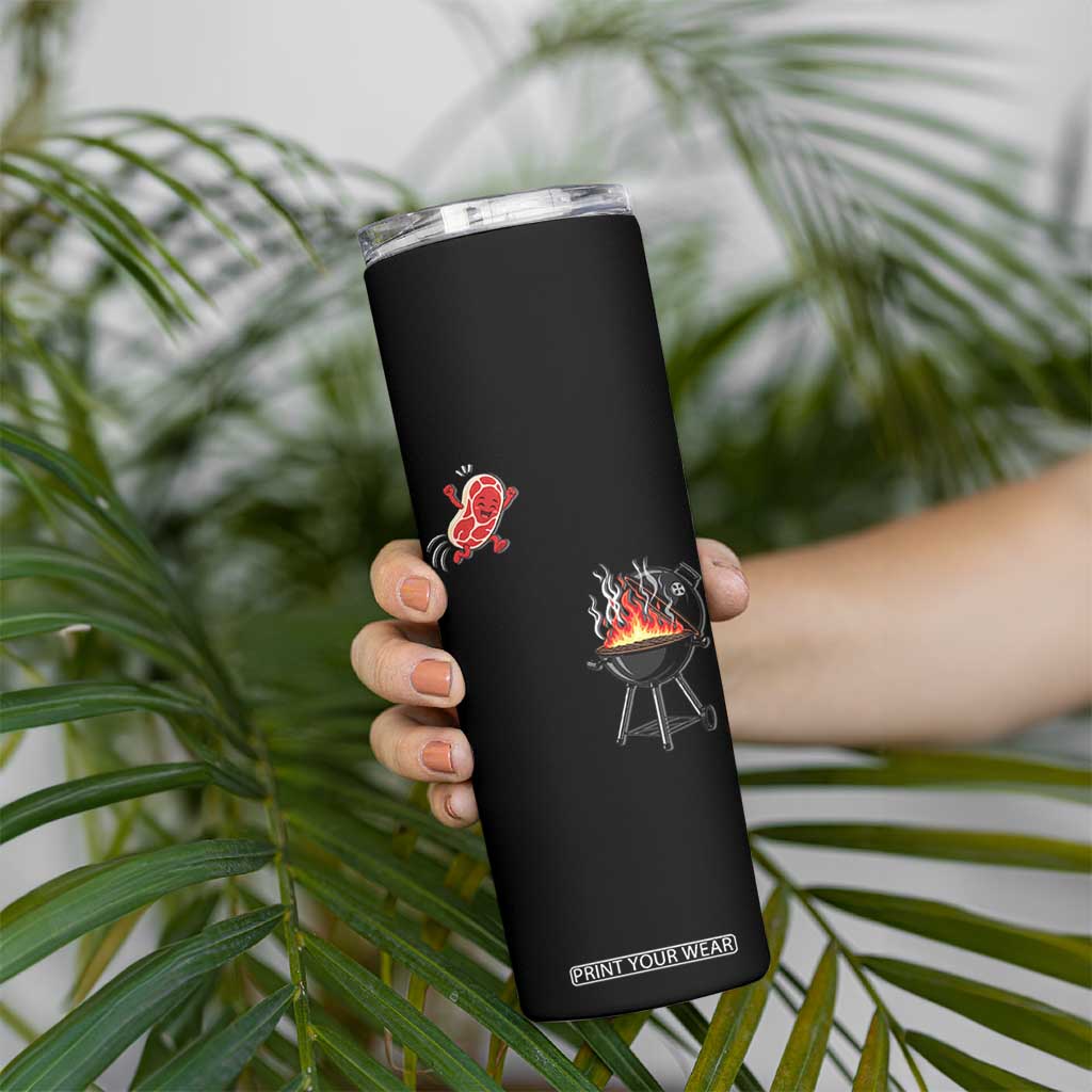 Funny BBQ Steak Meme Cute Meat Jumping Into Grill Skinny Tumbler TS11 Print Your Wear