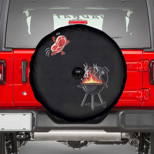 Funny BBQ Steak Meme Cute Meat Jumping Into Grill Spare Tire Cover TS11 Black Print Your Wear