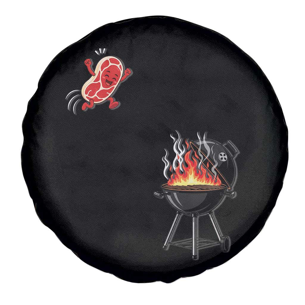 Funny BBQ Steak Meme Cute Meat Jumping Into Grill Spare Tire Cover TS11 Print Your Wear
