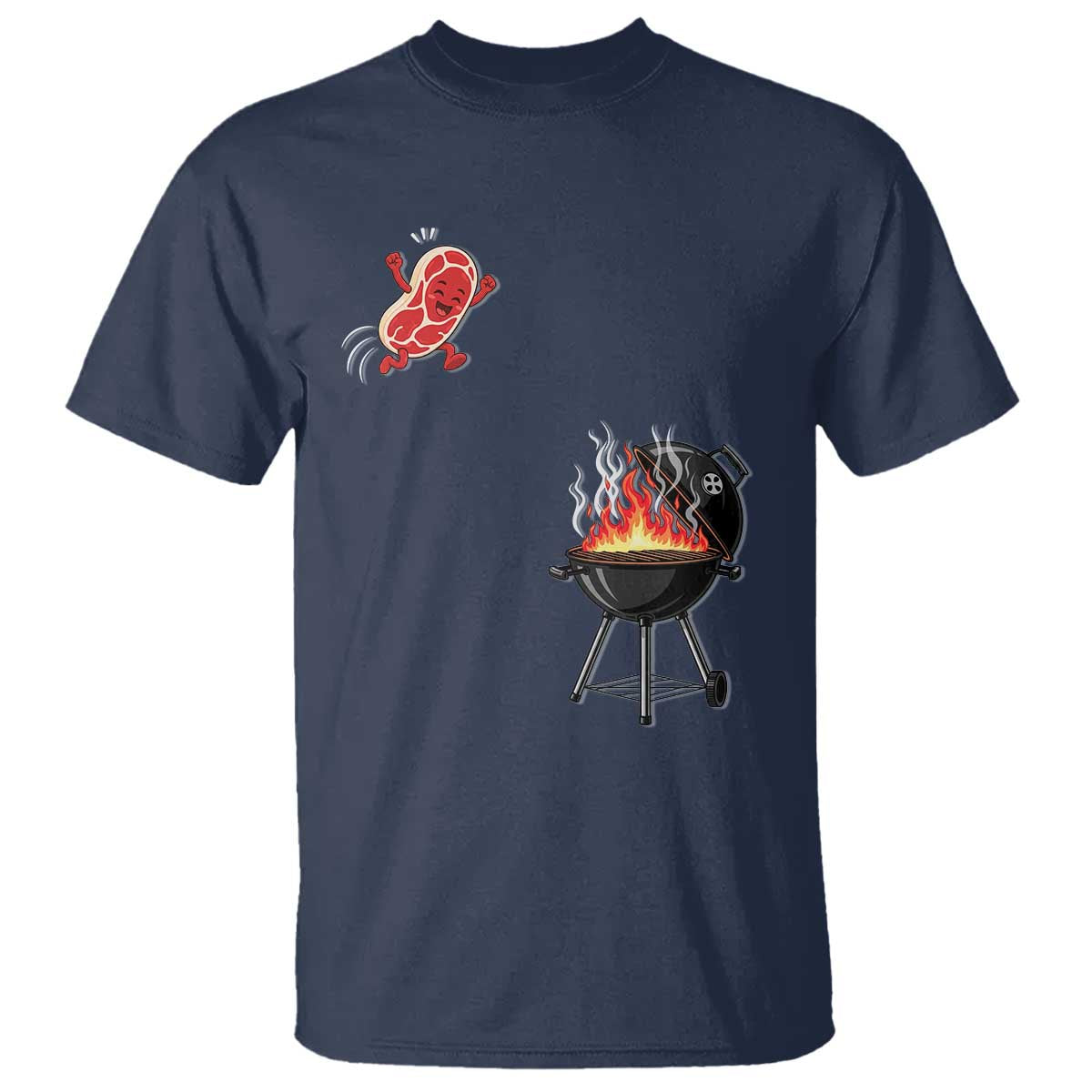 Funny BBQ Steak Meme Cute Meat Jumping Into Grill T Shirt TS11 Navy Print Your Wear