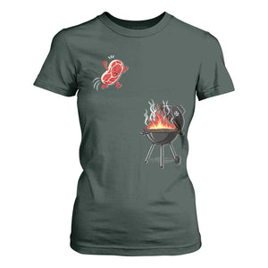 Funny BBQ Steak Meme Cute Meat Jumping Into Grill T Shirt For Women TS11 Dark Forest Green Print Your Wear