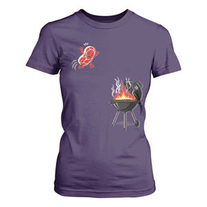 Funny BBQ Steak Meme Cute Meat Jumping Into Grill T Shirt For Women TS11 Purple Print Your Wear