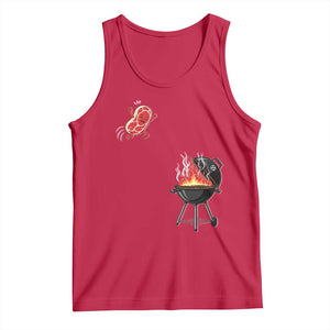 Funny BBQ Steak Meme Cute Meat Jumping Into Grill Tank Top TS11 Red Print Your Wear