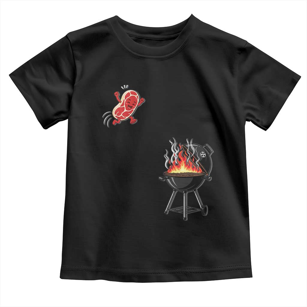 Funny BBQ Steak Meme Cute Meat Jumping Into Grill Toddler T Shirt TS11 Black Print Your Wear