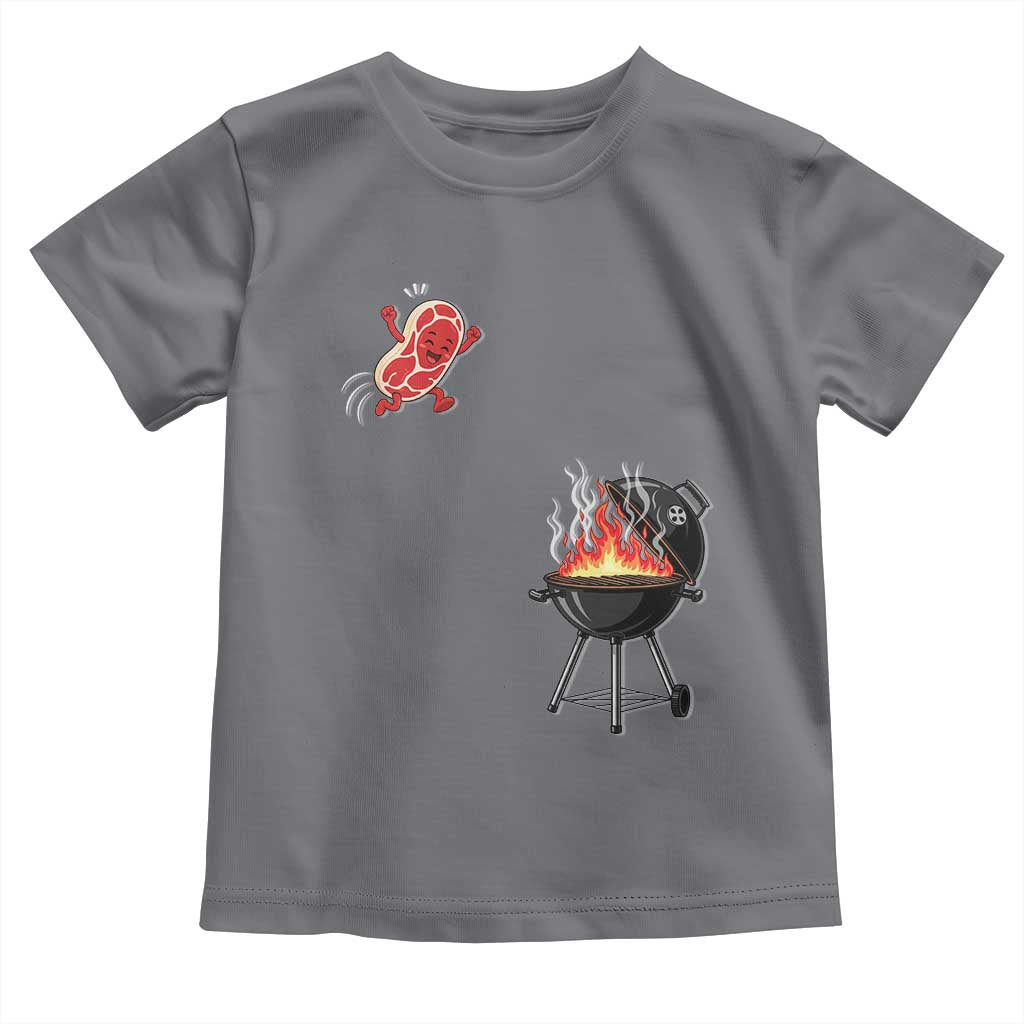 Funny BBQ Steak Meme Cute Meat Jumping Into Grill Toddler T Shirt TS11 Charcoal Print Your Wear