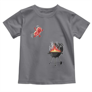 Funny BBQ Steak Meme Cute Meat Jumping Into Grill Toddler T Shirt TS11 Charcoal Print Your Wear