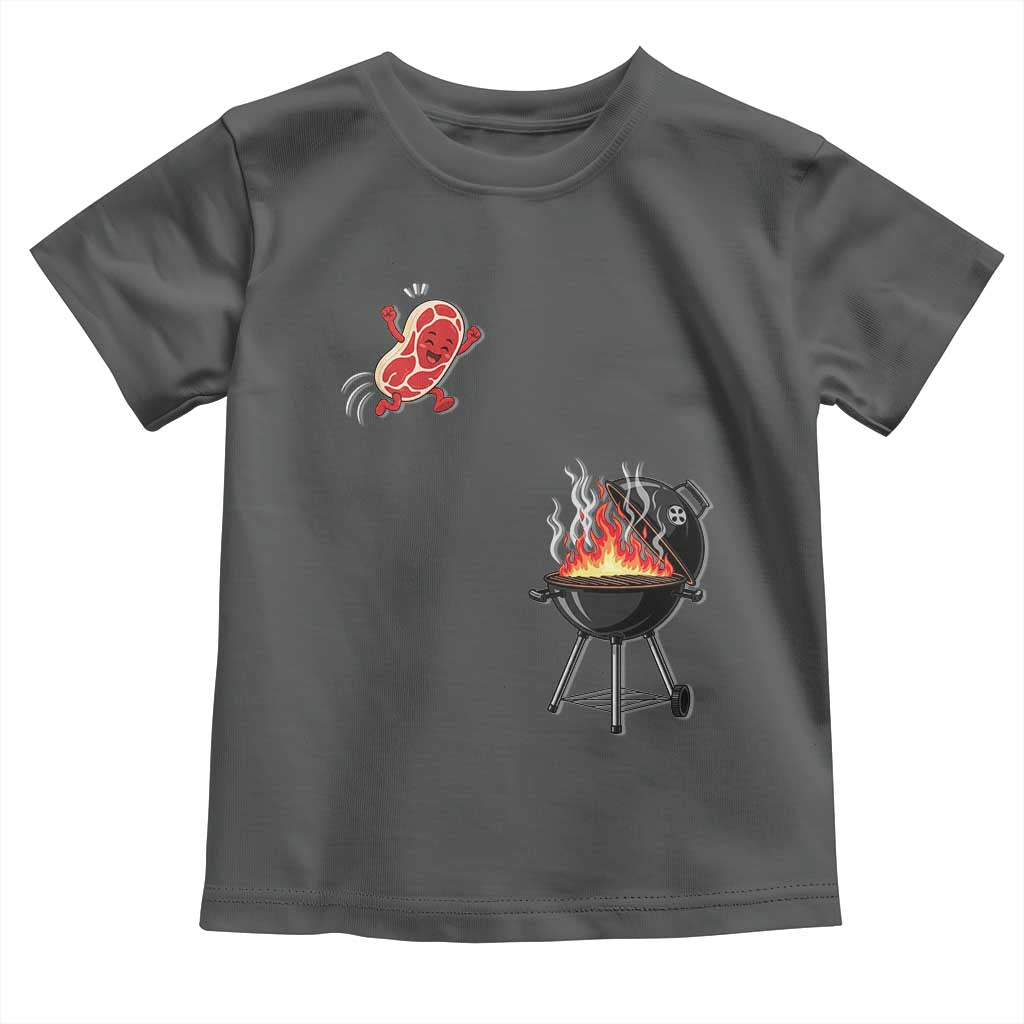 Funny BBQ Steak Meme Cute Meat Jumping Into Grill Toddler T Shirt TS11 Dark Heather Print Your Wear