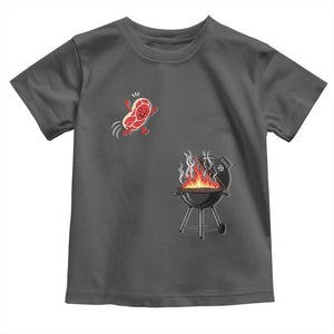 Funny BBQ Steak Meme Cute Meat Jumping Into Grill Toddler T Shirt TS11 Dark Heather Print Your Wear