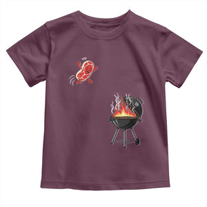 Funny BBQ Steak Meme Cute Meat Jumping Into Grill Toddler T Shirt TS11 Maroon Print Your Wear