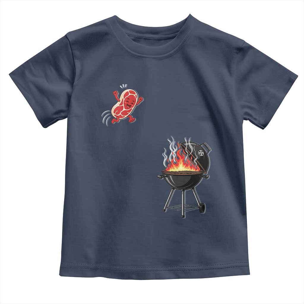Funny BBQ Steak Meme Cute Meat Jumping Into Grill Toddler T Shirt TS11 Navy Print Your Wear