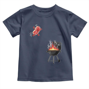 Funny BBQ Steak Meme Cute Meat Jumping Into Grill Toddler T Shirt TS11 Navy Print Your Wear