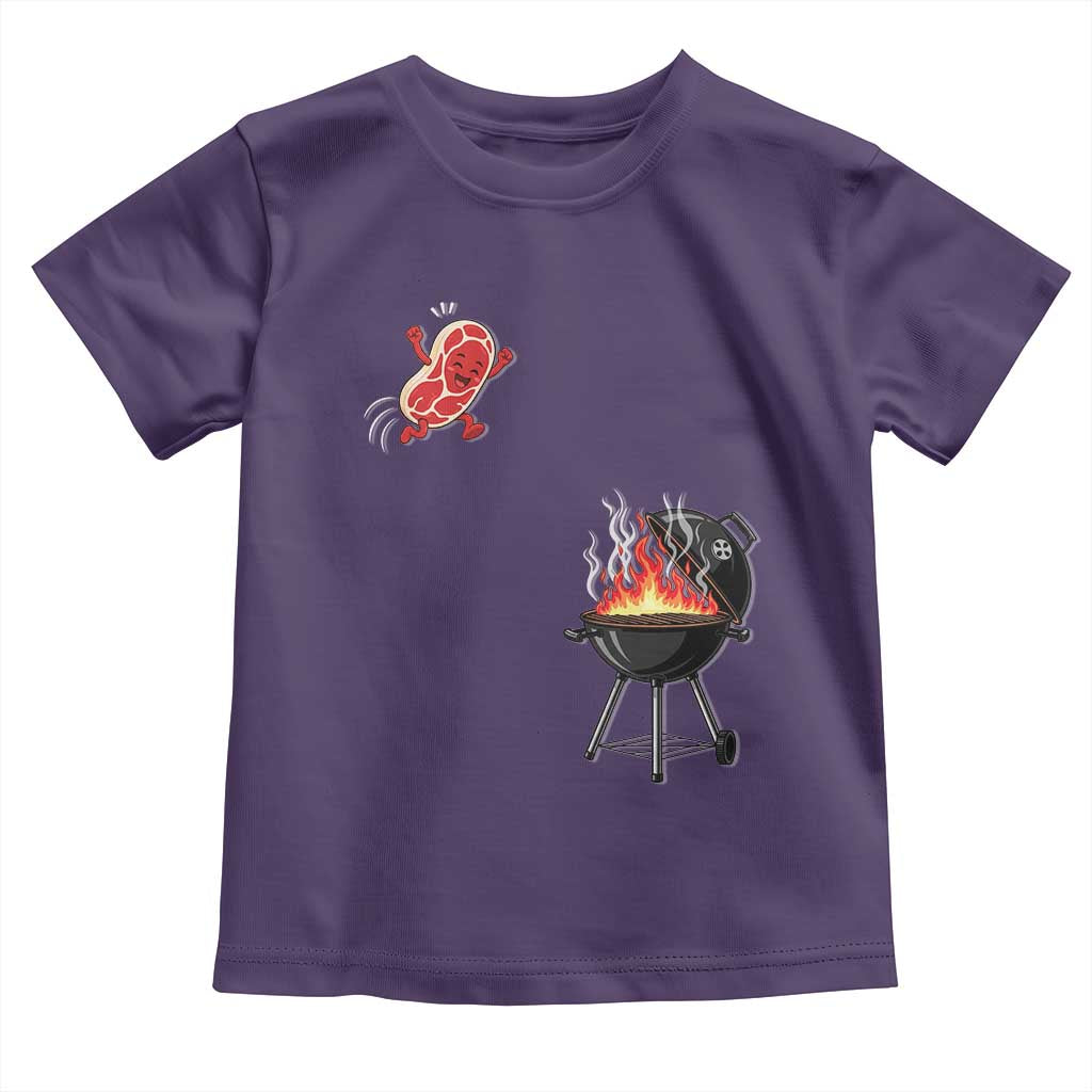 Funny BBQ Steak Meme Cute Meat Jumping Into Grill Toddler T Shirt TS11 Purple Print Your Wear