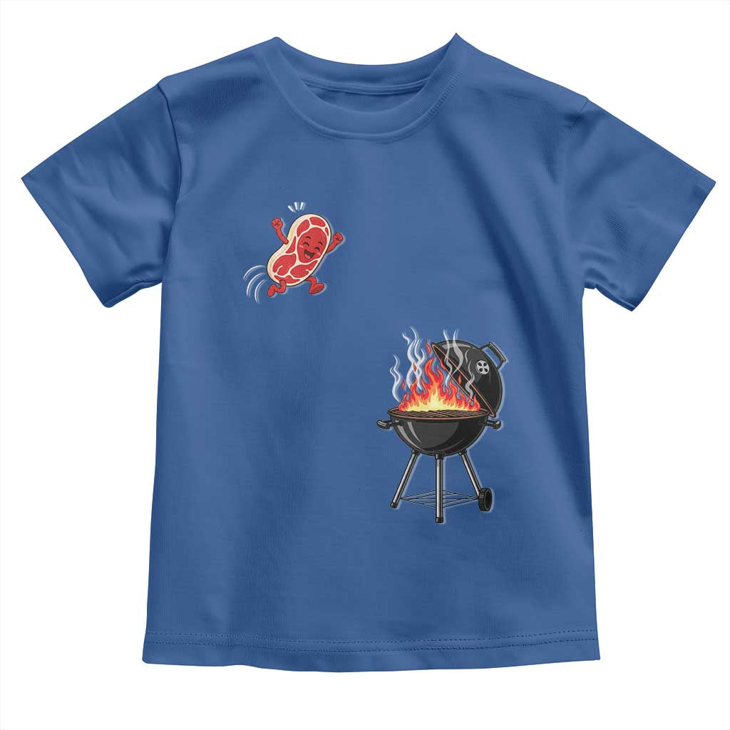 Funny BBQ Steak Meme Cute Meat Jumping Into Grill Toddler T Shirt TS11 Royal Blue Print Your Wear