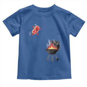 Funny BBQ Steak Meme Cute Meat Jumping Into Grill Toddler T Shirt TS11 Royal Blue Print Your Wear