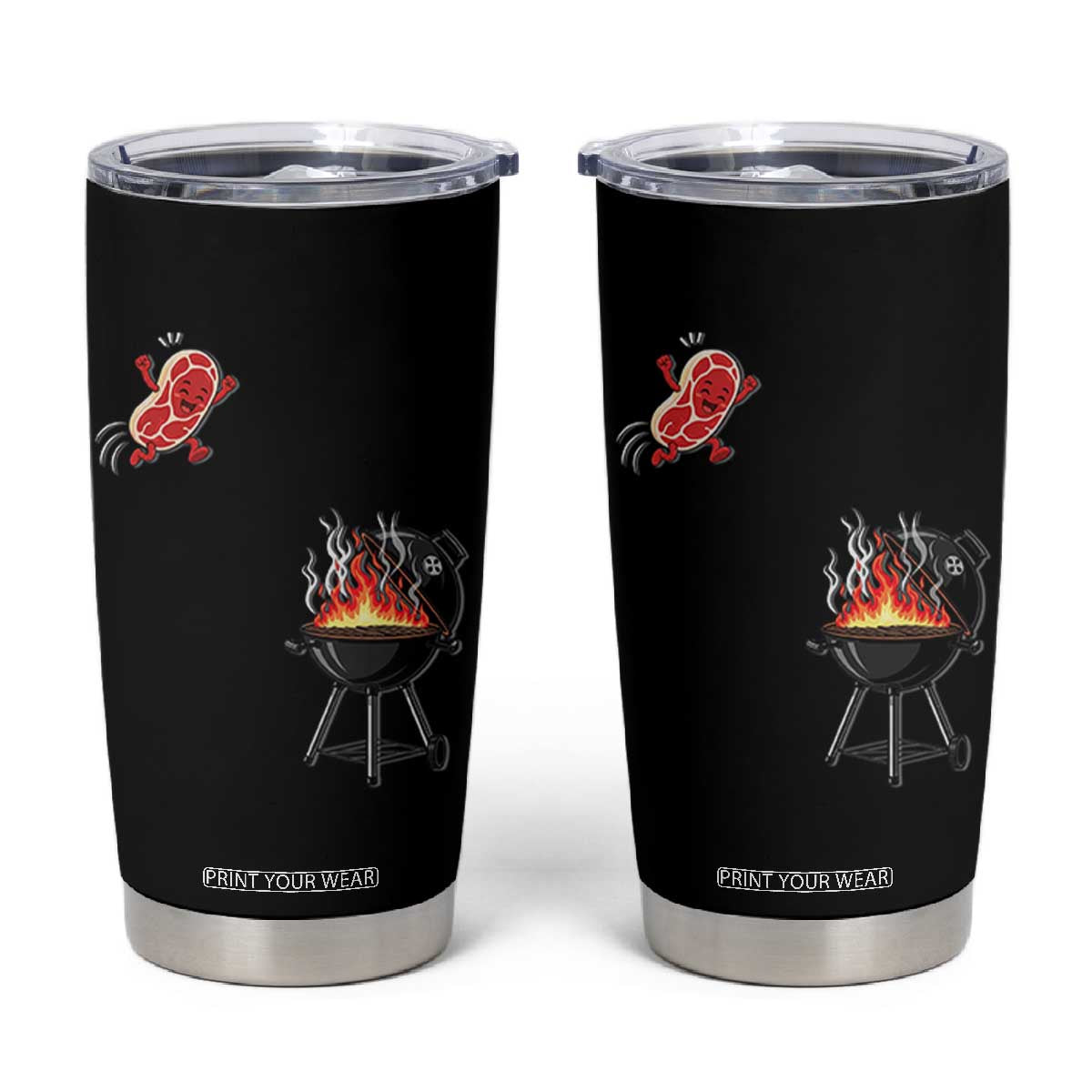Funny BBQ Steak Meme Cute Meat Jumping Into Grill Tumbler Cup TS11 Black Print Your Wear