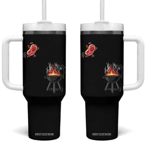 Funny BBQ Steak Meme Cute Meat Jumping Into Grill Tumbler With Handle TS11 One Size: 40 oz Black Print Your Wear