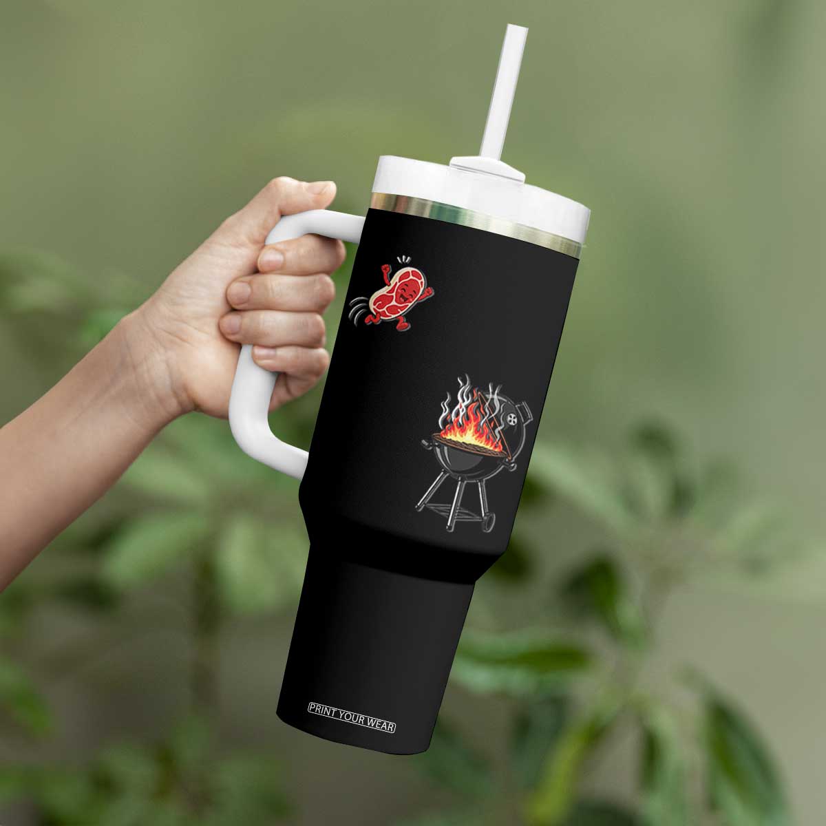 Funny BBQ Steak Meme Cute Meat Jumping Into Grill Tumbler With Handle TS11 Print Your Wear