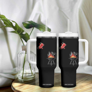 Funny BBQ Steak Meme Cute Meat Jumping Into Grill Tumbler With Handle TS11 Print Your Wear