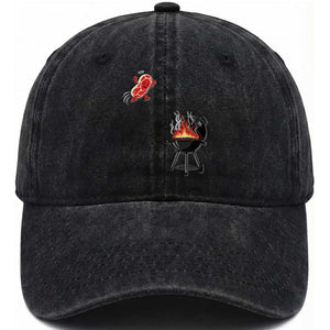 Funny BBQ Steak Meme Cute Meat Jumping Into Grill Washed Cotton Baseball Cap TS11 Print Your Wear