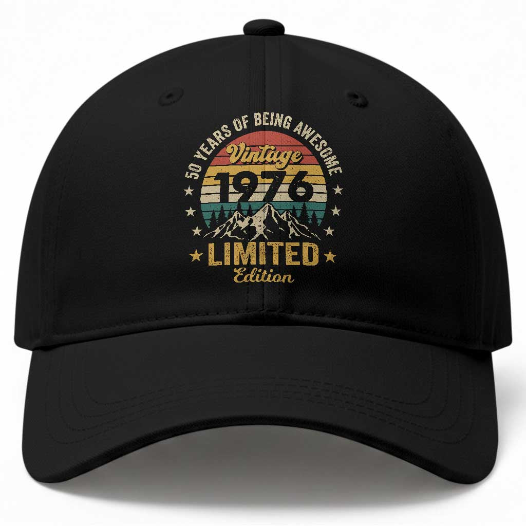 50th Birthday Baseball Cap Vintage 1976 Limited Edition Retro 50 Years Of Being Awesome Mountain TS11 Print Your Wear