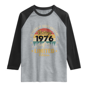 50th Birthday Raglan Shirt Vintage 1976 Limited Edition Retro 50 Years Of Being Awesome Mountain TS11 Heather Gray Black Print Your Wear