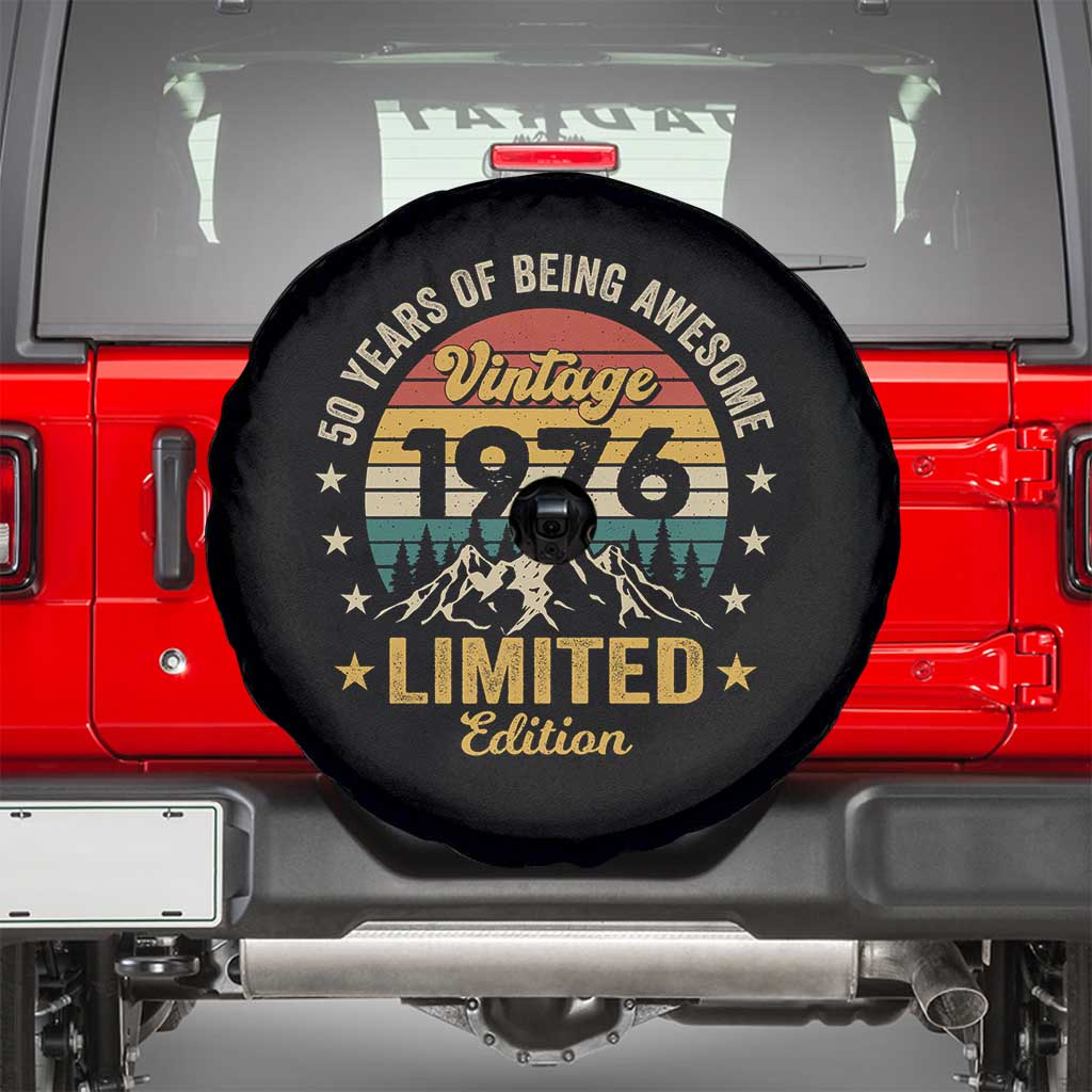 50th Birthday Spare Tire Cover Vintage 1976 Limited Edition Retro 50 Years Of Being Awesome Mountain TS11 Black Print Your Wear