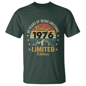 50th Birthday T Shirt Vintage 1976 Limited Edition Retro 50 Years Of Being Awesome Mountain TS11 Dark Forest Green Print Your Wear