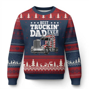 Best Truckin Dad Ever Ugly Christmas Sweater Funny Rig Trucker Fathers Day TS11 Navy Red Print Your Wear
