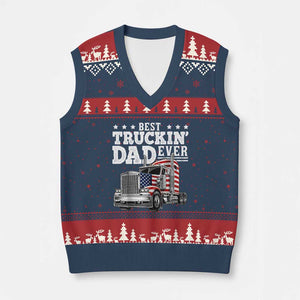 Best Truckin Dad Ever V-Neck Knit Sweater Vest Funny Rig Trucker Fathers Day TS11 Navy Red Print Your Wear