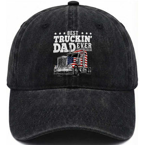 Best Truckin Dad Ever Washed Cotton Baseball Cap Funny Rig Trucker Fathers Day