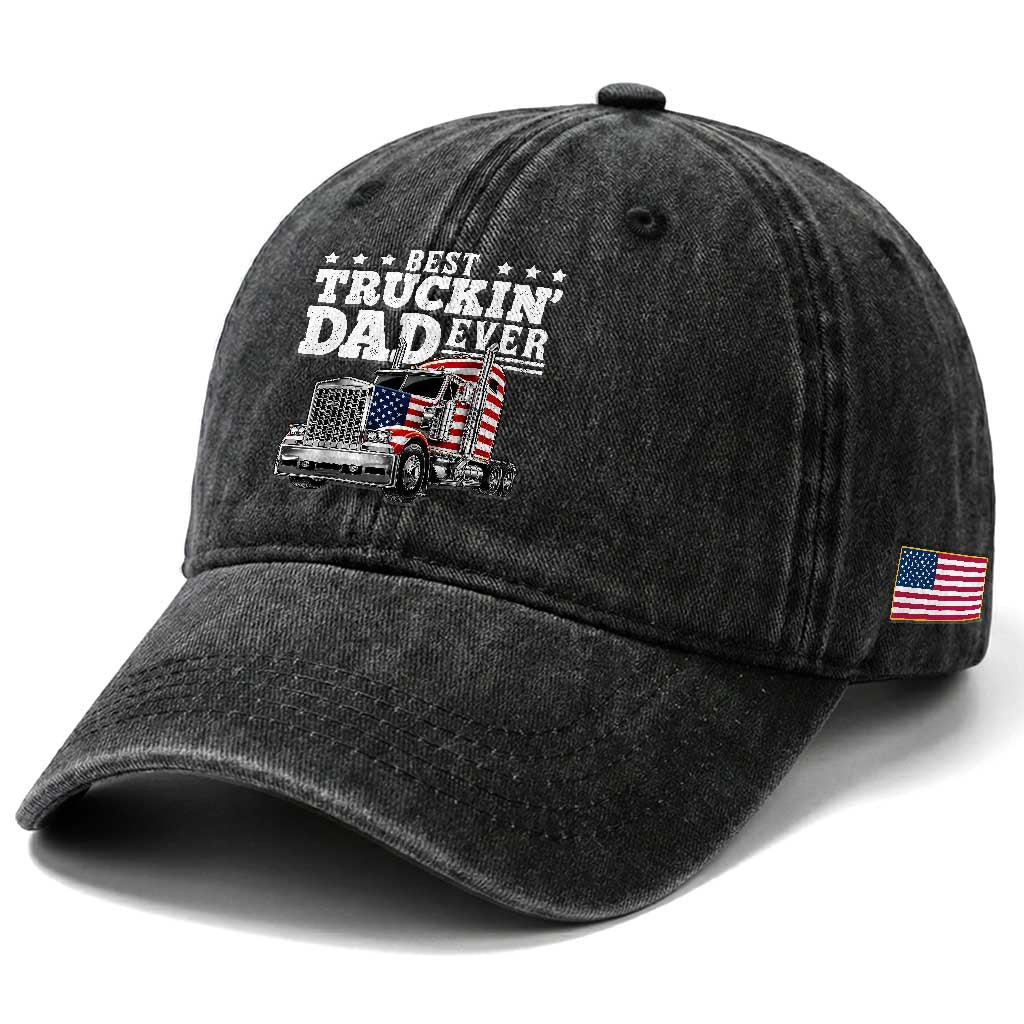 Best Truckin Dad Ever Washed Cotton Baseball Cap Funny Rig Trucker Fathers Day