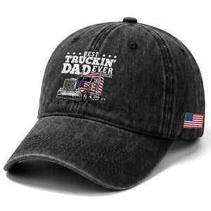 Best Truckin Dad Ever Washed Cotton Baseball Cap Funny Rig Trucker Fathers Day