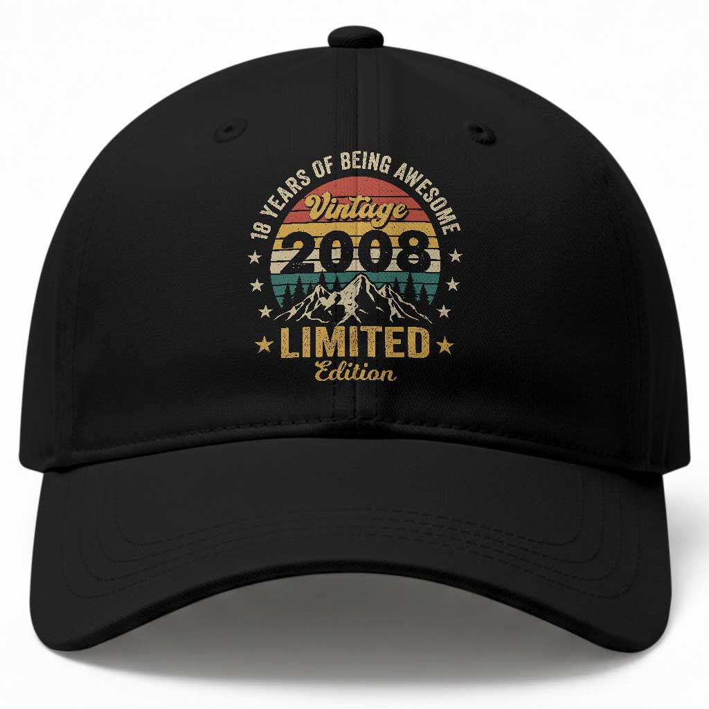 18th Birthday Baseball Cap Vintage 2008 Limited Edition Retro 18 Years Of Being Awesome Mountain TS11 Print Your Wear
