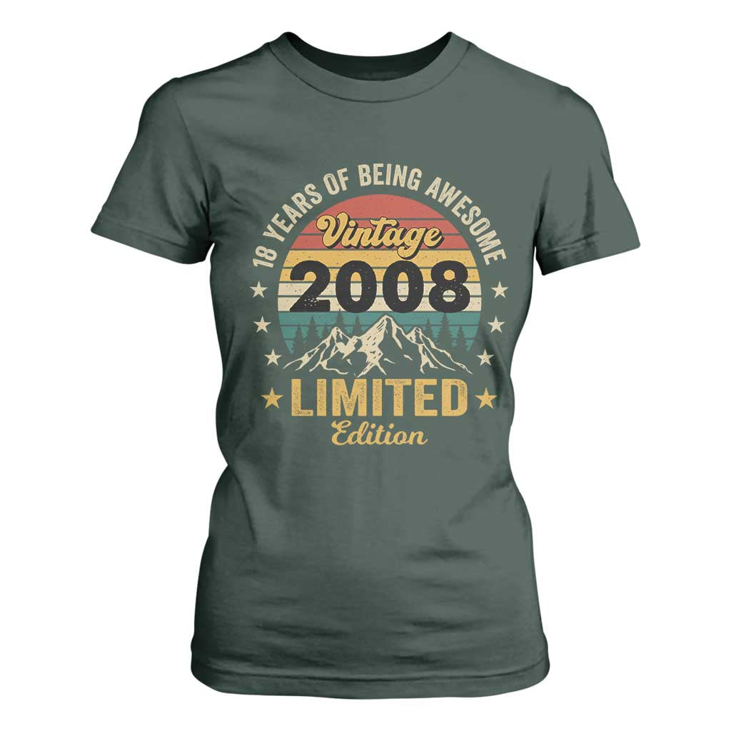 18th Birthday T Shirt For Women Vintage 2008 Limited Edition Retro 18 Years Of Being Awesome Mountain