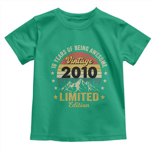 16th Birthday Toddler T Shirt Vintage 2010 Limited Edition Retro 16 Years Of Being Awesome Mountain