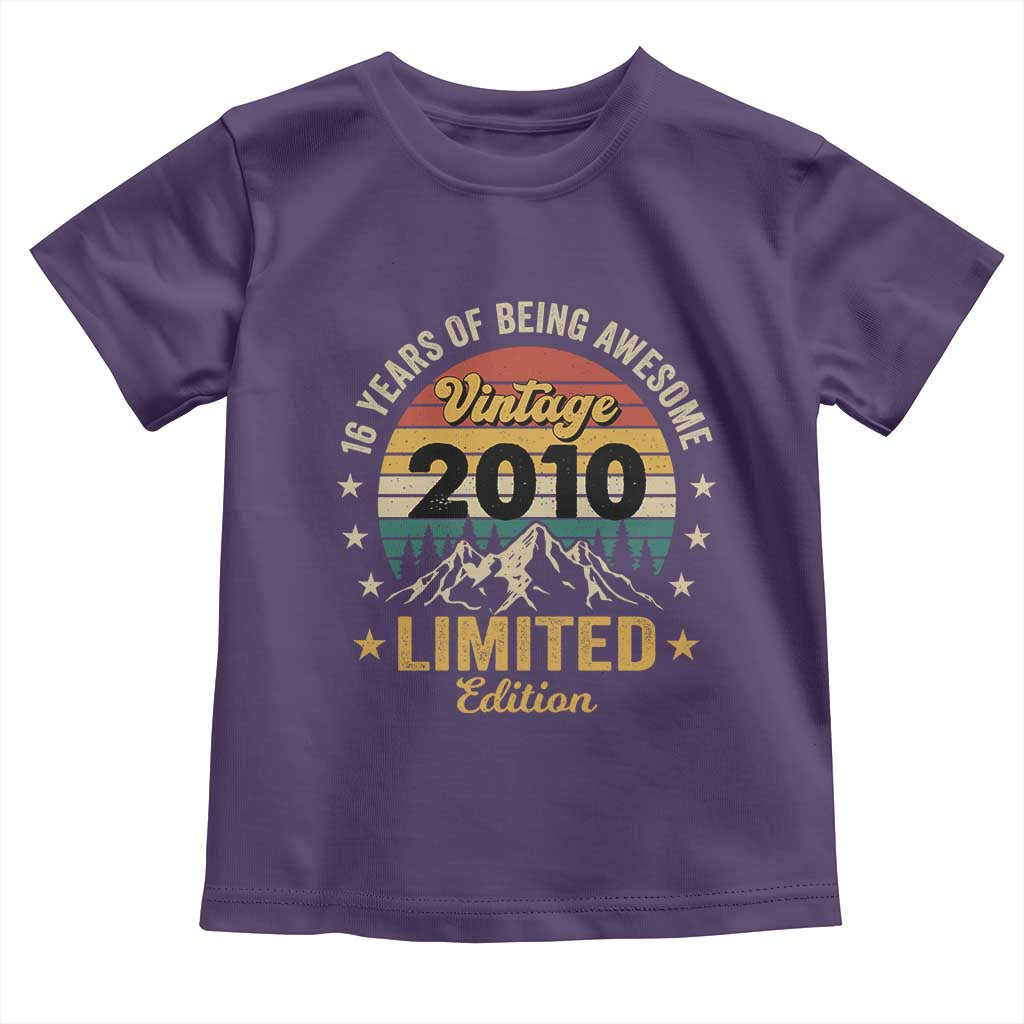 16th Birthday Toddler T Shirt Vintage 2010 Limited Edition Retro 16 Years Of Being Awesome Mountain