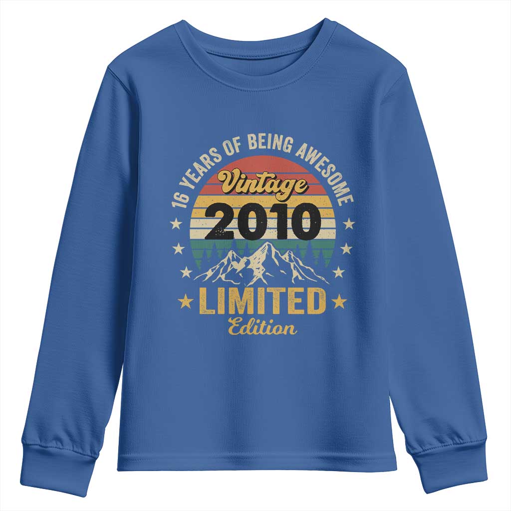 16th Birthday Youth Sweatshirt Vintage 2010 Limited Edition Retro 16 Years Of Being Awesome Mountain