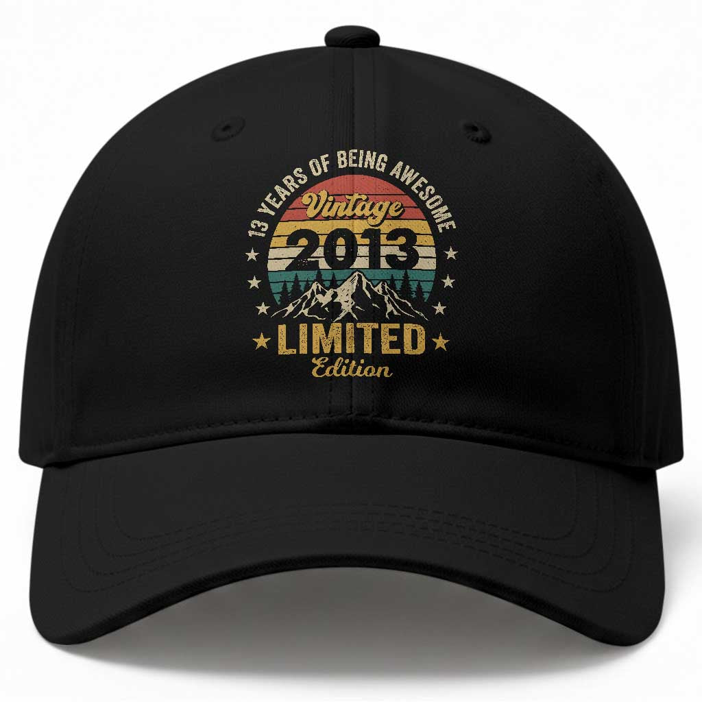 13th Birthday Baseball Cap Vintage 2013 Limited Edition Retro 13 Years Of Being Awesome Mountain TS11 Print Your Wear