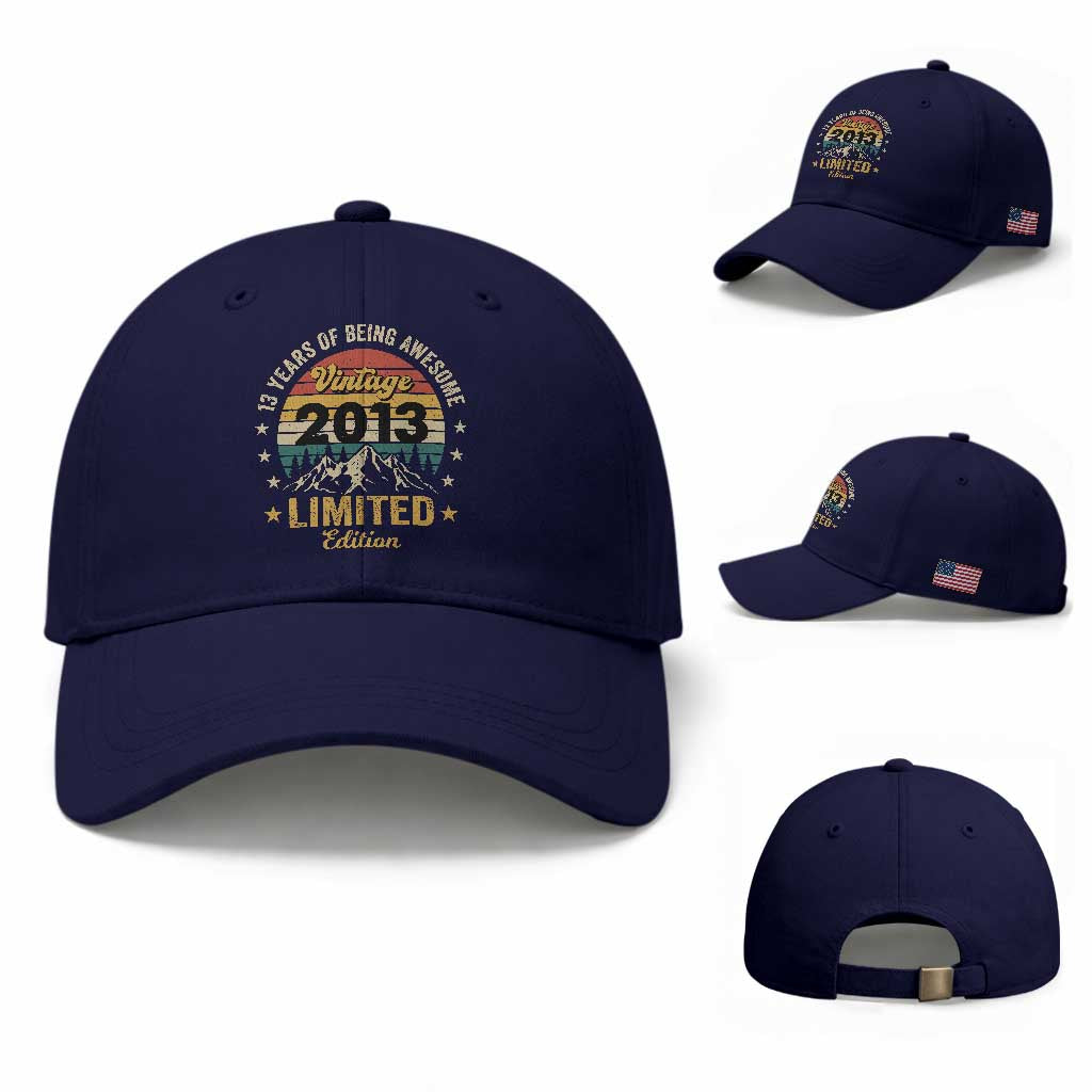 13th Birthday Baseball Cap Vintage 2013 Limited Edition Retro 13 Years Of Being Awesome Mountain